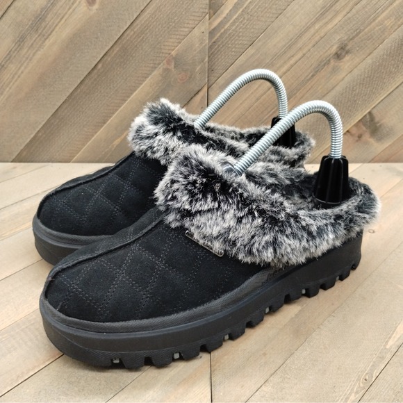 Skechers Shindigs Fortress Fur Lined Mules Womens Size‎ 8 Black Grey Vintage - Picture 1 of 9
